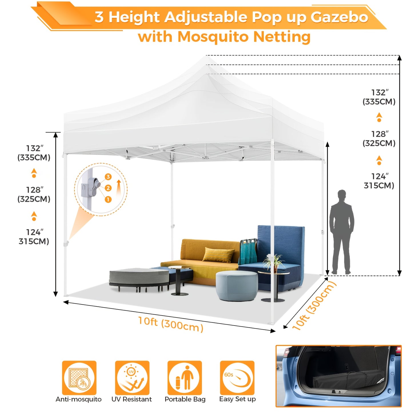 Vouwpaviljoen 3x3 Meter – Vouwtent – Partytent – Tuinpaviljoen – Klaptent – Zwart – Muskietennet – Stevig Legeringsstaal Frame