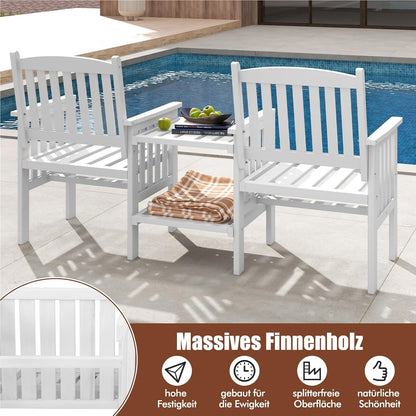 Tuinbank – Buitenbank – Terrasbank – Balkonbank – Picknickbank – Houten 2-Zits Bank Met Tafel – Parasolhouder – 165 x 60 x 88 cm – Massief Grenenhout – Draagvermogen 330 kg – Wit