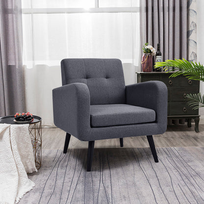 Fauteuil – Oorfauteuil – Leunstoel – Leesstoel – Woonkamerstoel – Grijze Linnen Bekleding – Stevig Rubberhouten Onderstel – Comfortabel Elastisch Schuim