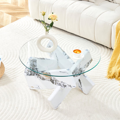 A Circular Glass Coffee Table | Sleek and Contemporary, Seamlessly Complements Diverse Interior Styles, Multifunctional, Modern Style, Assembled