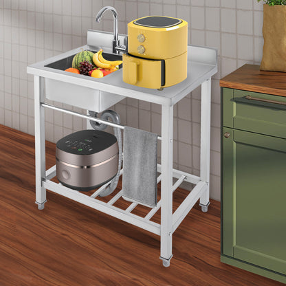 TOOL1SHOOO modern rectangular freestanding kitchen sink set, made of 201 stainless steel, with an internal sink size of 39.88*35.05*20.07 cm, equipped with a 360° rotating faucet, suitable for kitchens, dining rooms, bars, l