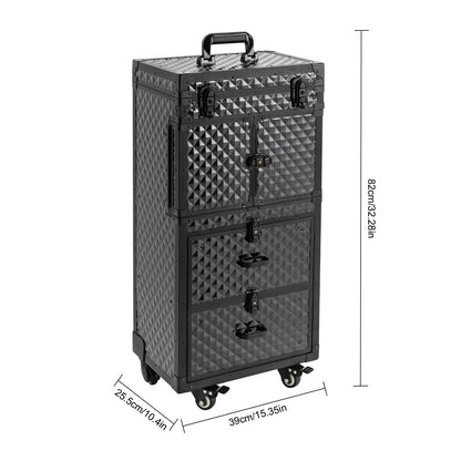 Make-up Koffer – Make-up Trolley – Cosmetica Organizer – Make-up Case – Make-up Trolley Op Wielen – 4 Lagen Indeling – Duurzaam Aluminium Zwart