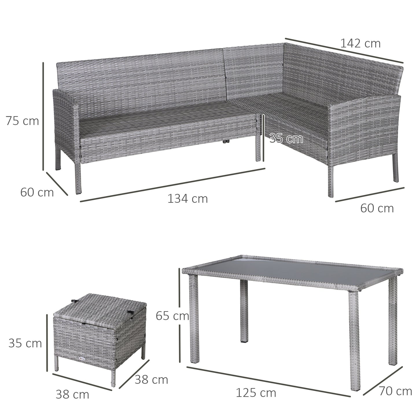 Tuinmeubelset – Loungeset – Zitgroep – Loungeset Met Tafel – 5-delig – Weerbestendig – Aluminium Frame Met Glasplaat