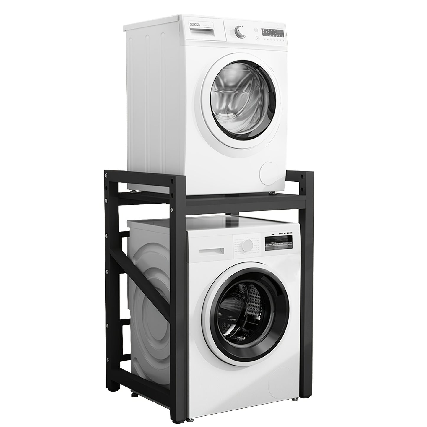 Verstelbare Wasmachine Standaard – Wasmachine Onderstel – Droger Standaard – Stapelrek Wasdroger – Opbergrek Wasruimte – Zwart – 350 kg Draagvermogen – Antislip Verstelbare Hoogte