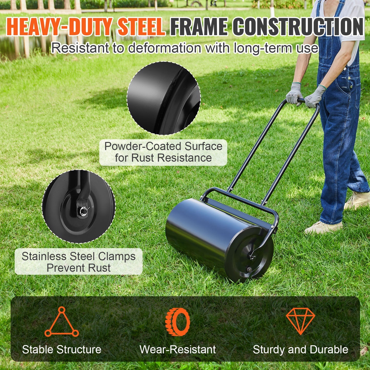 Grasmaaierroller – Gazonwals – Grasroller – Tuinwals – Bodemroller – 46 Liter Inhoud – Stalen Duurzaam Frame