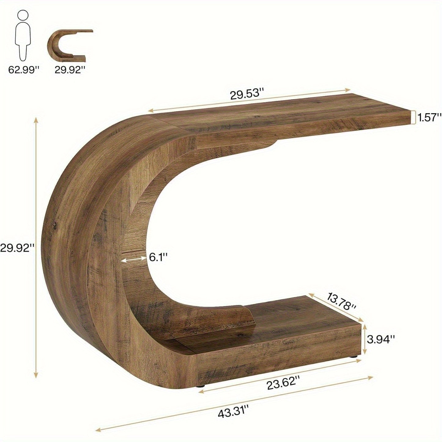 Moderne Sidetable – Haltafel – Consol tafel – Wandtafel – Bijzettafel – Extra Lang 110 cm – Ruimtebesparend C-Vormig Onderstel – Stevige Houtstructuur Bruin