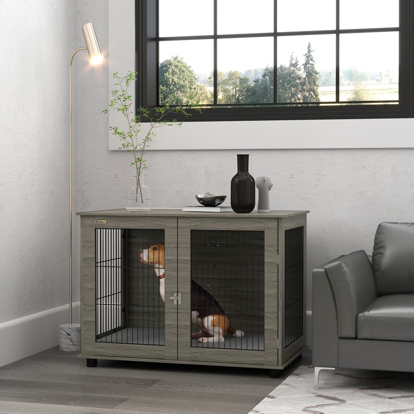 Hondenbench – Hondenkooi – Hondenhok – Reisbench – Transportbench – Grijs – Stevig Stalen Frame – Inclusief Verwijderbaar Kussen