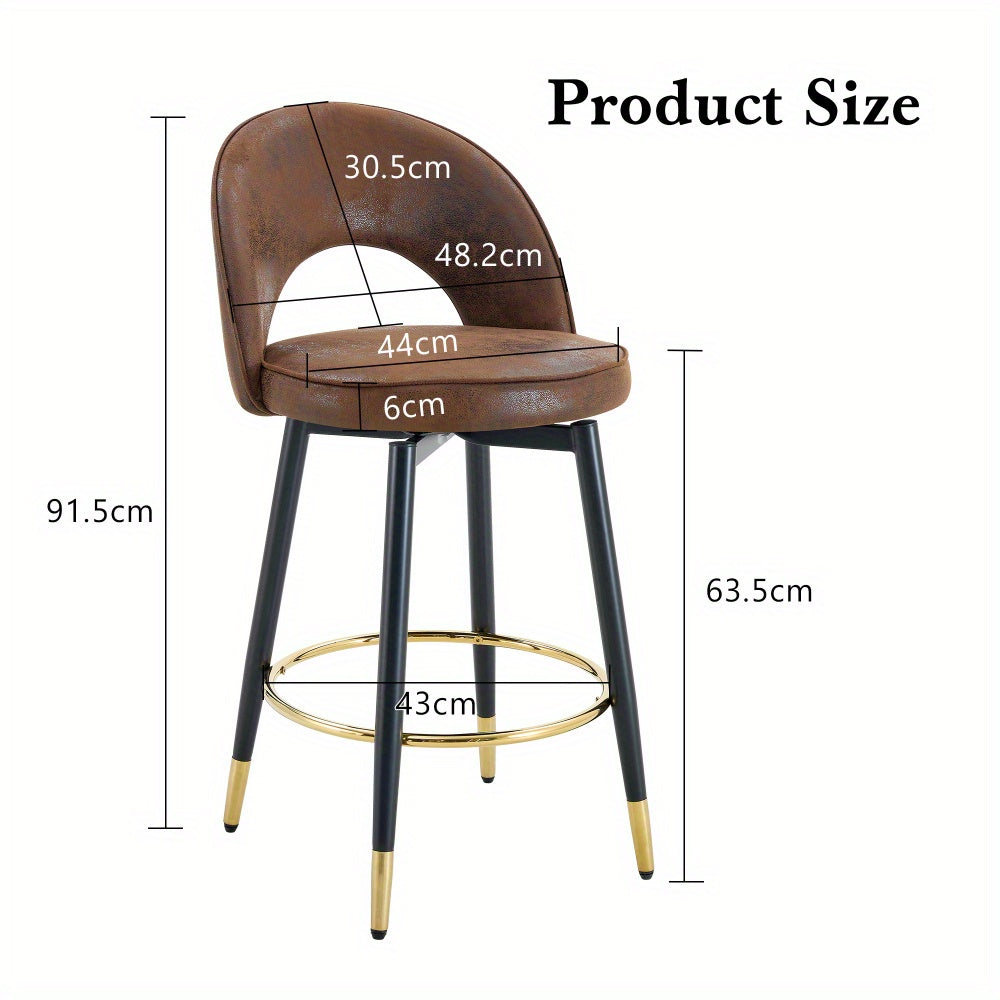 2pcs 360° Swivel Bar Stools - Brown Breathable Tech Fabric with Padded Seat Cushion, Contemporary Style for Bars, Restaurants, Kitchens & Balconies - Easy Assembly, No Power Needed, Stools for Sitting, Kitchen Seating, Moder