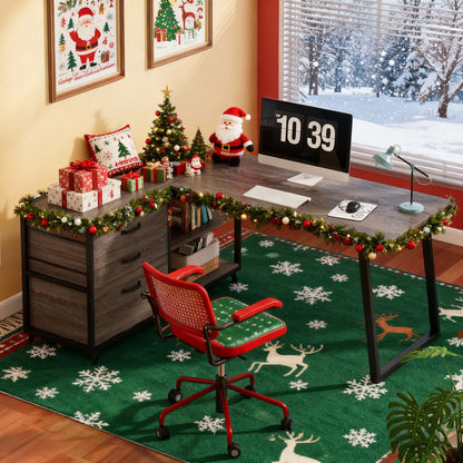 L-Shaped Corner Desk Suitable for Home Office - Reversible Computer Desk with 3-Drawer Storage & 2-Tier Shelves, Space-Saving Wide Workstation Table, Assembly, Engineered Wood