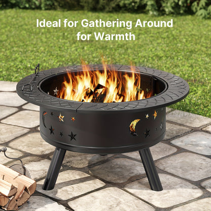 Buitenhaard – Tuinhaard – Vuurkorf – Barbecue – Grill – 2-in-1 Buitenhaard en Barbecue – Draaibaar en In Hoogte Verstelbaar Grillrooster – Hittebestendig Metalen Constructie