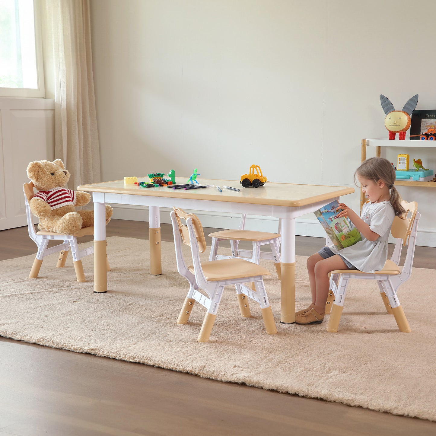 Kinderstoel – Kindertafel – Peuterstoel – Meegroeistoel – Speeltafel – Verstelbare Hoogte – Stevig Hout