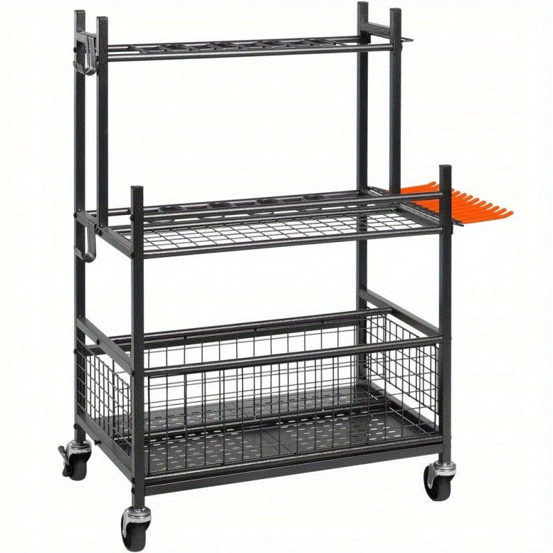 Tuingereedschap Organizer – Gereedschaphouder – Tuinopberger – Tuinrek – Metalen Organizer – Koolstofstaal – Met Wielen