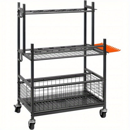 Tuingereedschap Organizer – Gereedschaphouder – Tuinopberger – Tuinrek – Metalen Organizer – Koolstofstaal – Met Wielen