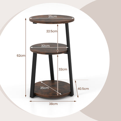 Ronde Bijzettafel – Salontafel – Tafeltje – Accenttafel – Industrieel Tafel – Verstelbare Voetjes – Robuust Metalen Frame – Compact Formaat
