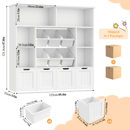 Mobiele Boekenkast – Houten Boekenplank – Opbergkast – Boekenkast Met Lade – Verplaatsbare Kast – 6 Lagen Opbergruimte – Stevig duurzaam hout – Eenvoudige Montage