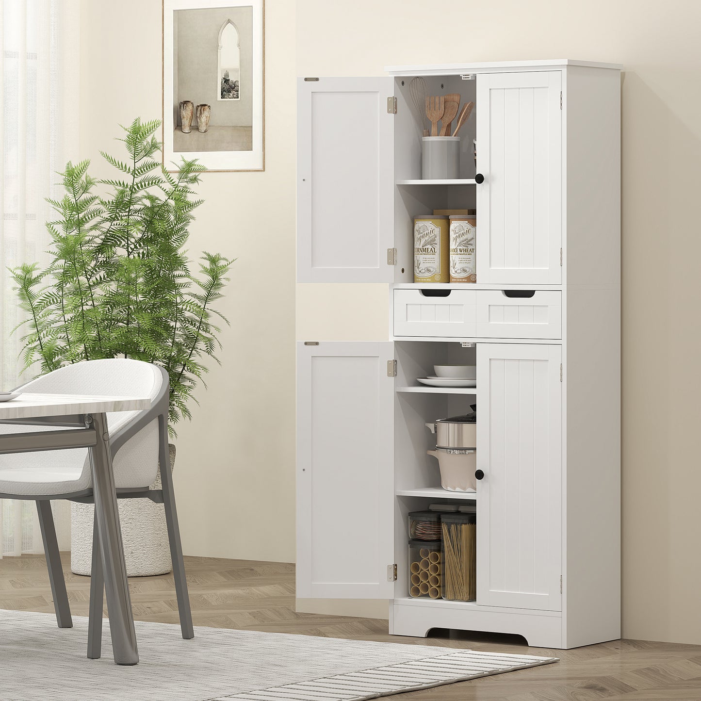 Badkamerkast – Opbergkast – Kolomkast – Wastafelonderkast – Badkamermeubel – Hoogwaardig MDF – Verstelbare Planken 60x30x160 cm – Wit