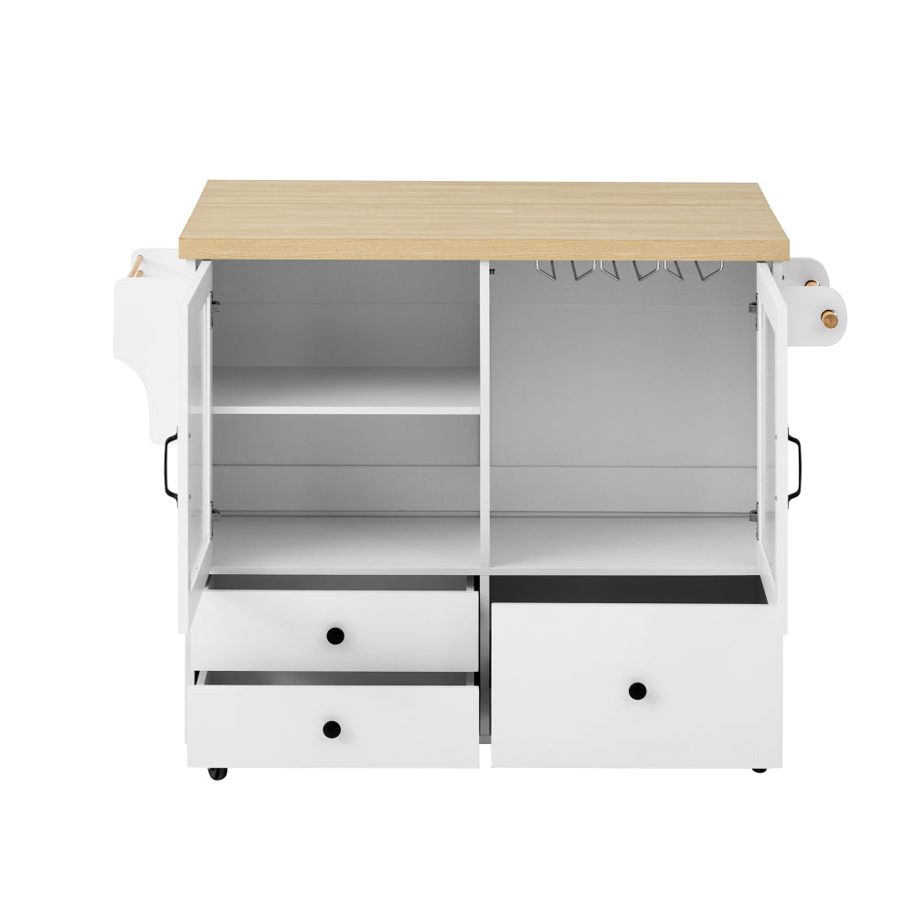 Mobiele Keukenmodule – Verrijdbare Keukenkast – Uitklapbare Eettafel – Opbergkast – Serviesrek – Wit – Compact Formaat – Duurzaam Modern Materiaal