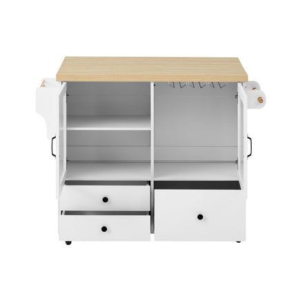 Mobiele Keukenmodule – Verrijdbare Keukenkast – Uitklapbare Eettafel – Opbergkast – Serviesrek – Wit – Compact Formaat – Duurzaam Modern Materiaal