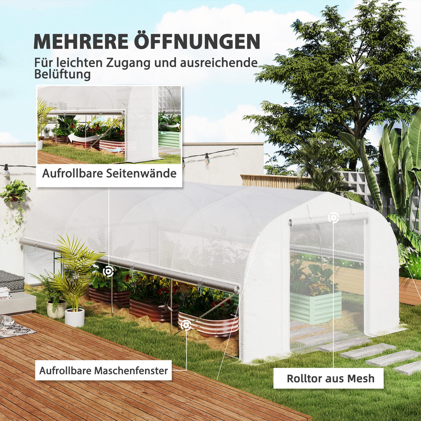 Walk-In Kas – Tuinkas – Groentekas – Kweekkas – Serre – 6x3x2 Meter – 8 Ramen Met Insectengaas – Gegalvaniseerd Stalen Frame