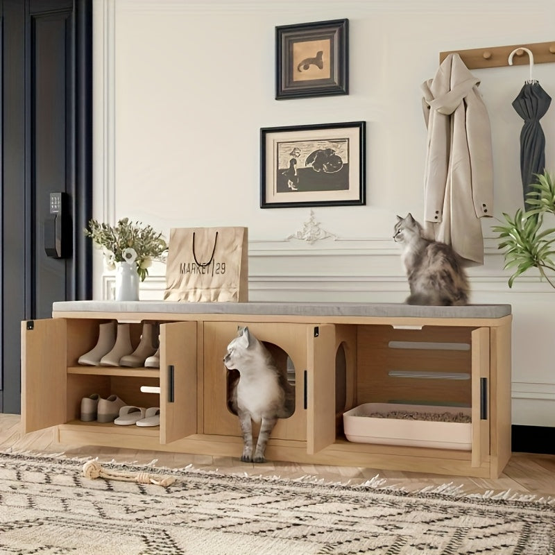 Kattenbakmeubel – Kattenbak Kast – Kattenbakkast – Kattenhuis – Kattenbak Ombouw – Verborgen Ontwerp – Geïntegreerde Krabpaal – Ruim Opbergvak – Natuurlijk Materiaal