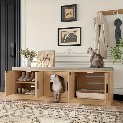 Kattenbakmeubel – Kattenbak Kast – Kattenbakkast – Kattenhuis – Kattenbak Ombouw – Verborgen Ontwerp – Geïntegreerde Krabpaal – Ruim Opbergvak – Natuurlijk Materiaal
