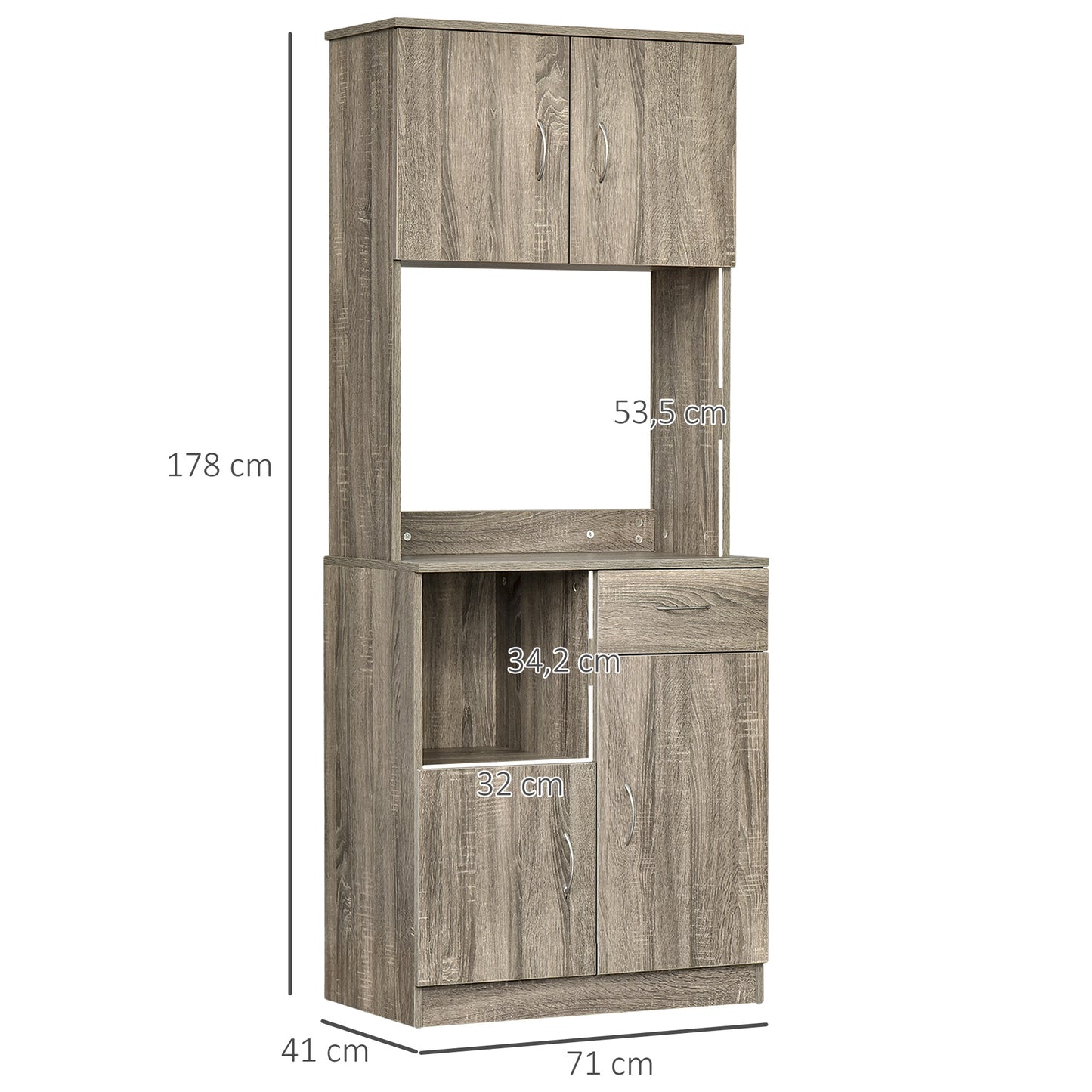 Keukenbuffet – Keukenkast – Dressoir – Opbergkast – Buffetkast – Grijze Eikenlook – Veelzijdige Opbergruimte – Duurzaam E1 Spaanplaat