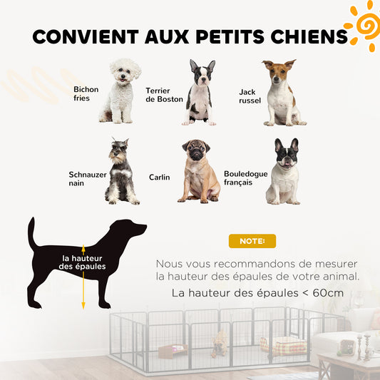 Dierenren – Hondenren – Puppyren – Kattenren – Buitenren – Zwart – Modulair 16 Panelen – Inklapbaar Met Dubbele Deuren – Stevig Met Grondpinnen 60 cm Hoog