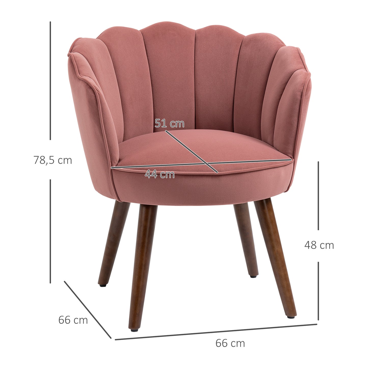 Fauteuil – Loungestoel – Relaxstoel – Leunstoel – Schelpvormige Lounge Chair – Roze Velvet Bekleding – Houten Poten – Compact Design