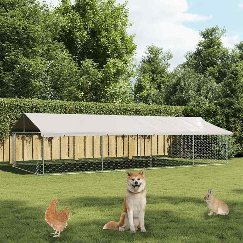 Buitenren – Dierenren – Hondenren – Kattenren – Metaalren – Zilver – Stevige Metalen Constructie – Vergrendelbaar Dak 600x300x150 cm