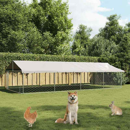 Buitenren – Dierenren – Hondenren – Kattenren – Metaalren – Zilver – Stevige Metalen Constructie – Vergrendelbaar Dak 600x300x150 cm