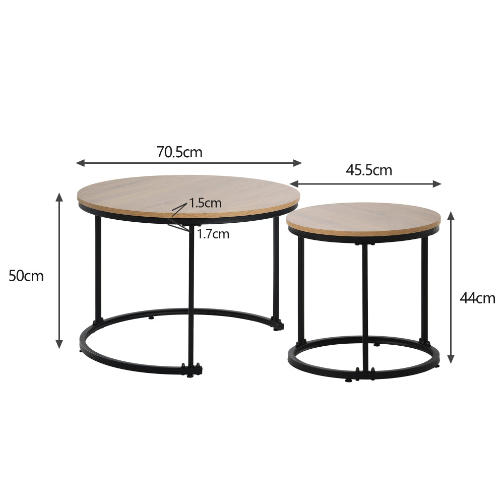 Bijzettafel – Bijzettafeltje – Salontafel – Nesttafels – Ronde Bijzettafels Set van 2 – Natuurlijk Kleur – Ruimtebesparend Ontwerp – Direct Gebruiksklaar