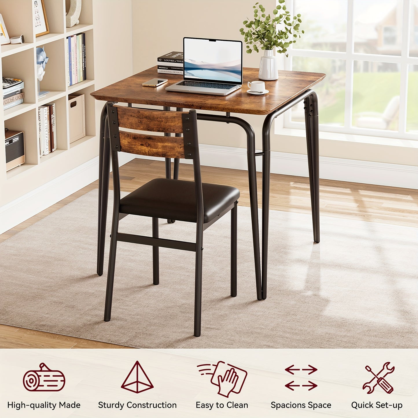 Eettafelset – Eettafel en Stoelen – Dinerset – Keukentafelset – Compacte Tafelset – Ruimtebesparend Ontwerp – MDF Tafelblad met Metalen Frame – Zwart