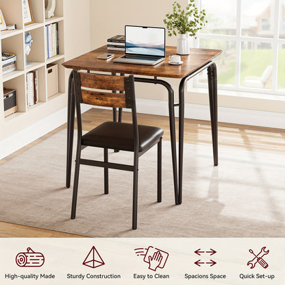 Eettafelset – Eettafel en Stoelen – Dinerset – Keukentafelset – Compacte Tafelset – Ruimtebesparend Ontwerp – MDF Tafelblad met Metalen Frame – Zwart