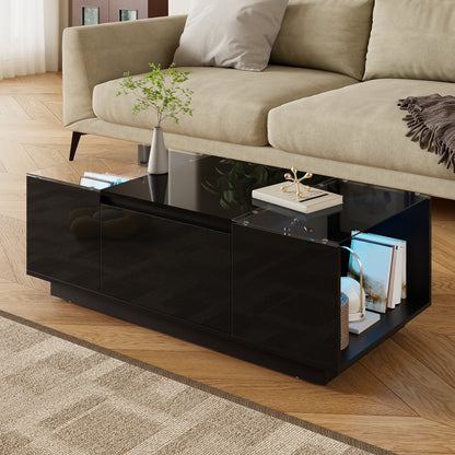 Salontafel – Koffietafel – Bijzettafel – Tafel – Woonkamertafel – Modern minimalistisch design – Glazen tafelblad met 2 lades – 105 cm – Metaalframe compacte salontafel