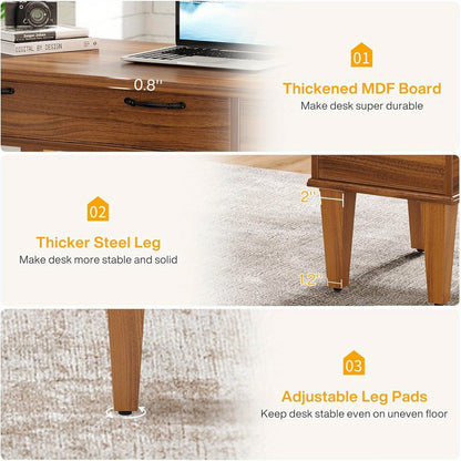 Bureau – Computertafel – Schrijftafel – Werktafel – Bureaus – 119,4 cm – MDF Engineered Wood – 3 Lades – Verstelbare Voetjes – Farmhouse Stijl – Compact en Stabiel