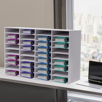36-vaks PVC Opbergkast – Documenten Organizer – Archiefkast – Bureauhouder – Folderhouder – Wit – Stevig PVC Met Vilten Binnenkant – Compact Modern Design 100x30x61 cm