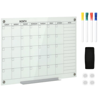 Whiteboard Kalender – Whiteboard Bord – Planbord – Schrijfbord – Organisatiebord – Wit – 90x60 cm – Glad Keramisch Oppervlak – Inclusief 4 Kleuren Markers en Wisser