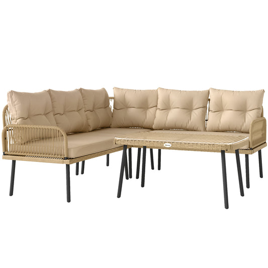 Tuinset 5-Zits – Loungeset – Balkonmeubels – Verandameubel – Buitenbank – Weerbestendig Stalen Frame – Comfortabele Waterafstotende Kussens – Natuurlijke Houtlook