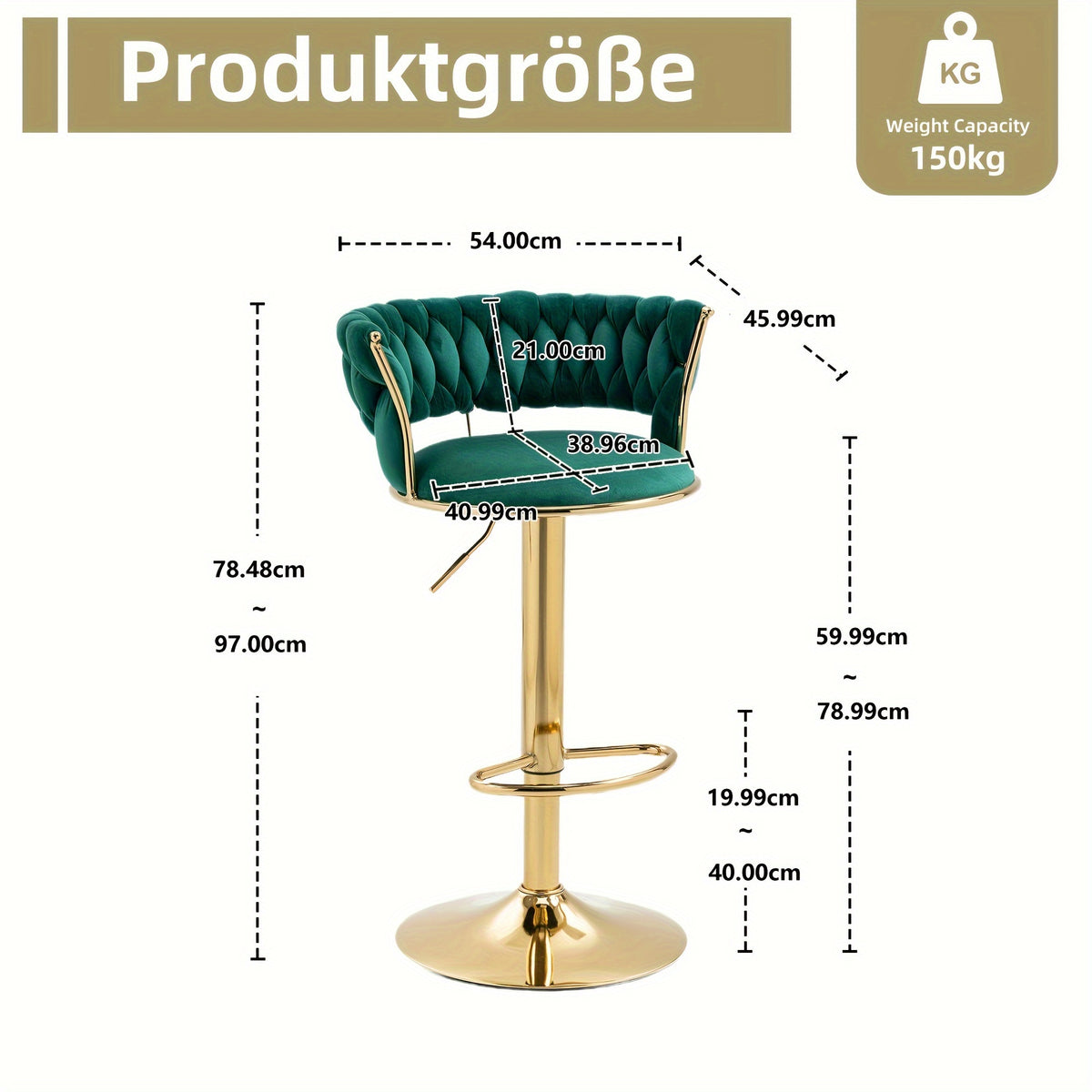 Barkruk – Barstoel – Keukenstoel – Eetkamerstoel – Kruk – Fluwelen Bekleding – 360° Draaibaar – One-Touch Hoogte Verstelbaar – Set Van 2 – Smaragdgroen