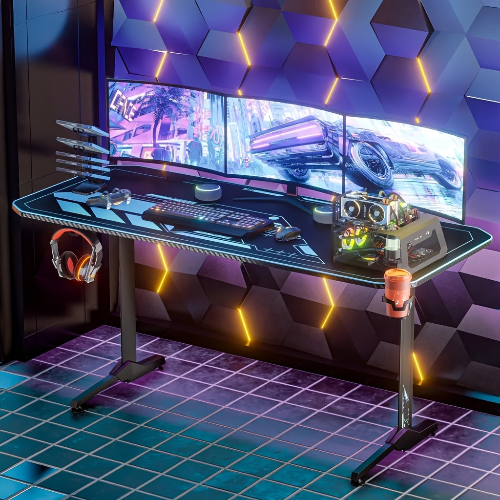 Gaming Bureau – Game Tafel – PC Bureau – Computertafel – Gamer Desk – Ergonomisch Ontwerp – Carbon Fiber Muismat 160 x 75 x 75 cm