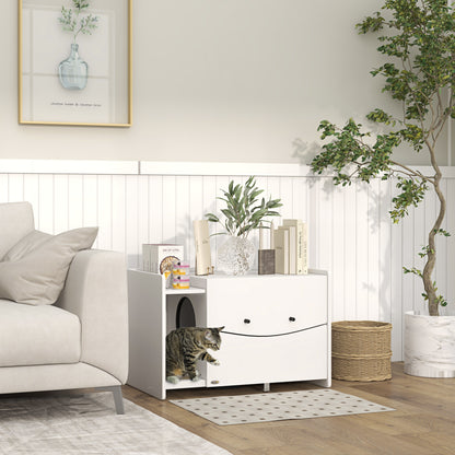 Kattenbak Meubel – Kattenbak Huis – Kattenbak Verbergen – Kattenbak Kast – Kattenbak Bijzettafel – Met Schuiflade – 2 Ventilatiegaten – Wit Fiberboard – Met Zandvangmat – Geschikt Tot 5 Kg Katten