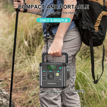 SWAREY Portable Power Station | 222 Wh Lithium Batteries, 300 W (Peak 600 W) AC Output, 65 W USB-C Port, Solar Power Bank for Outdoor, Camping, Travel, Fishing, Motorhome