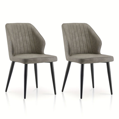 Eetkamerstoel – Stoel – Armstoel – Keukenstoel – Designstoel – Set van 2 – Kunstleer Bekleding – Memory Foam Zitting – Grijs – Metalen Poten – Ergonomisch Comfort
