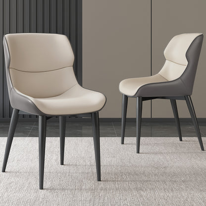 2-Pack Modern PU Leather Dining Chairs with Cushioned Metal Legs - Soft Padded Seats & Backrests, Sturdy Tapered Legs, Easy-Clean Surface, Black & Light Gray Contemporary Kitchen Chairs for Home, Restaurant, Breakfast Nook -