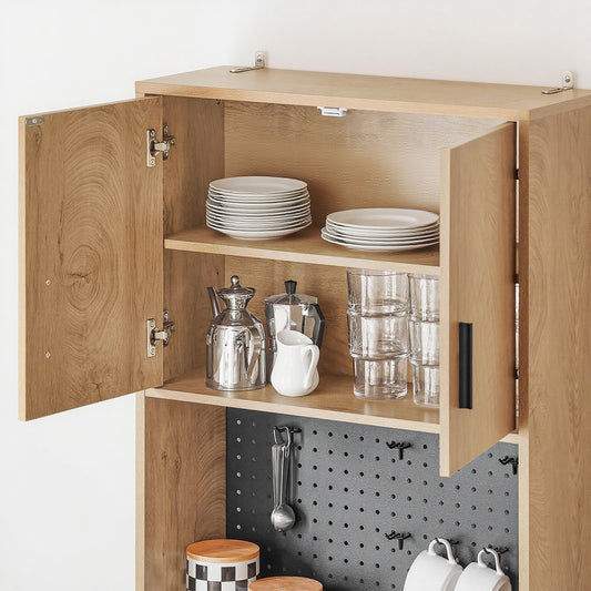 Keukenkast – Keukenmeubel – Opbergkast – Buffetkast – Keukenonderkast – Vintage Eikenhouten Design – Compact Met Lade en Magnetronnis 60x170x40 cm