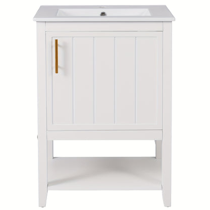 Badkamermeubel – Wastafelmeubel – Wastafelonderkast – Wastafelunit – Wasbakmeubel – 60 cm Compact Formaat – Keramische Wasbak Grijs