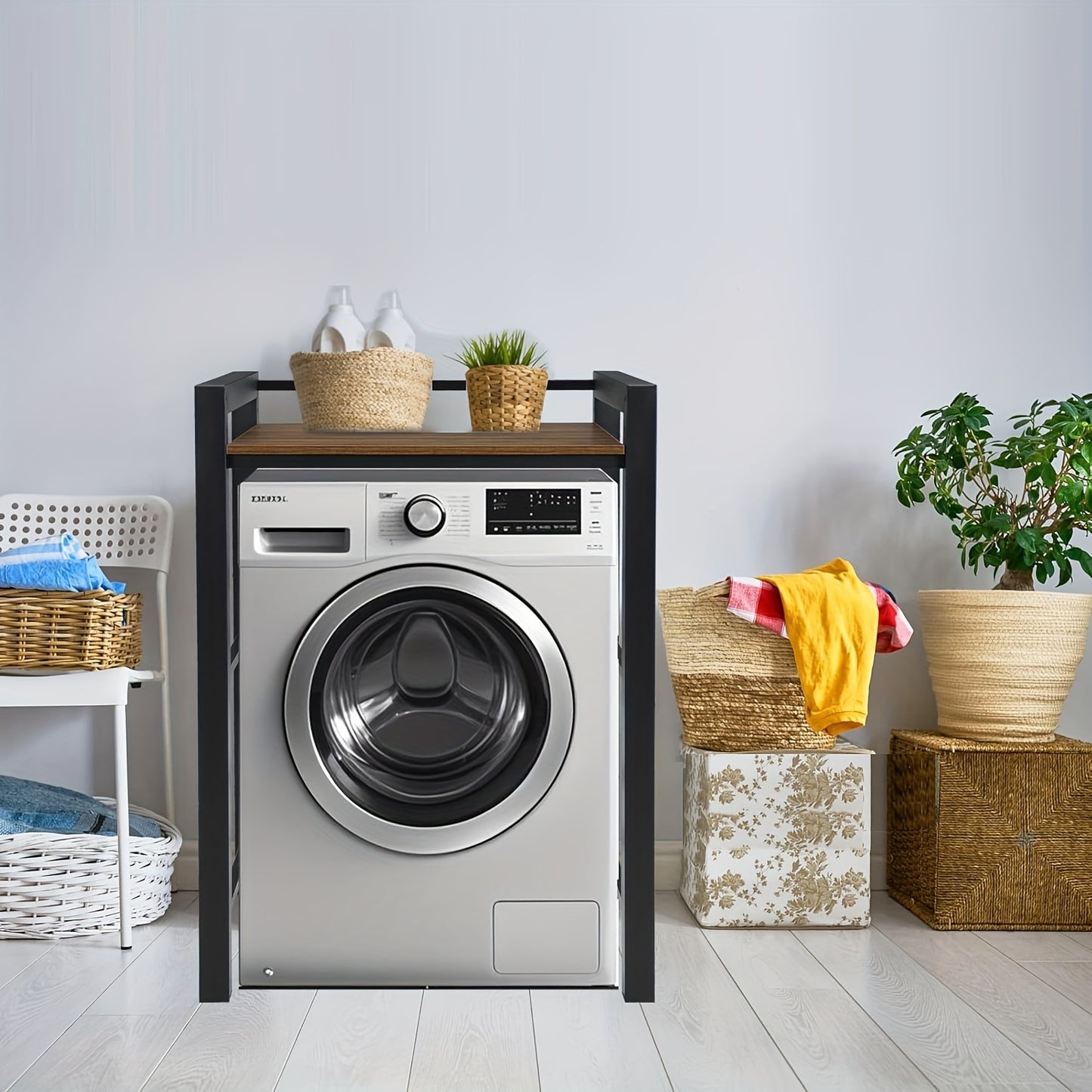 Wasmachine Rek – Wasmachine Ombouw – Wasmachine Kast – Droger Rek – Opbergrek – Zwart Metaal – Stabiel 350 kg Draagvermogen – Ruimtebesparend Stapelbaar Design