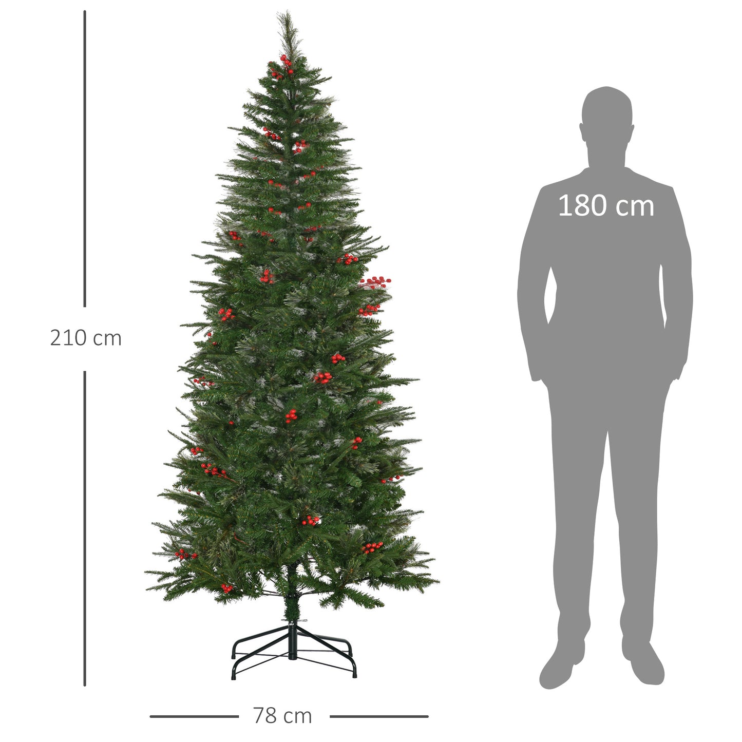 Kunstkerstboom – Nepkerstboom – Kerstboom Kunst – Decoratieve Kerstboom – Sfeervolle Boom – 210 cm Hoog – 746 Takken Met Hulst – Inklapbare Metalen Standaard