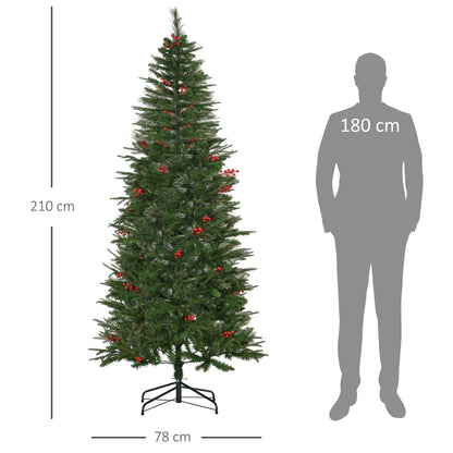 Kunstkerstboom – Nepkerstboom – Kerstboom Kunst – Decoratieve Kerstboom – Sfeervolle Boom – 210 cm Hoog – 746 Takken Met Hulst – Inklapbare Metalen Standaard