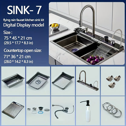 Smart Digitale Keukenkraan – Waterval Kraan – Keukenmengkraan – Uitrekbare Kraan – Wastafel Kraan – Rechthoekig Design – Digitale Temperatuurdisplay – Grote Spoelbak 60x45 cm